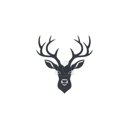 Deer Head silhouette Logo of reindeer face Clipart vector. Animal Horn symbol Deer antler icon, isolated on white background.