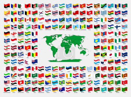 All national flag of the world with their name. Country Waving flags symbol vector design.