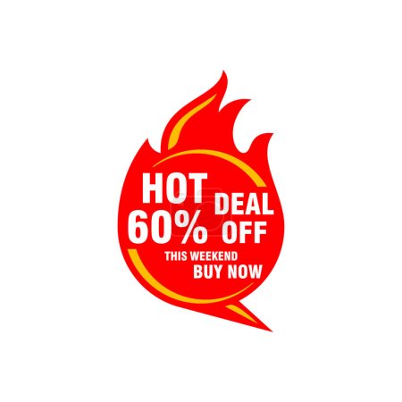 Hot Sales Discount 60 percent, Special Offer label of Flash Sale clipart. Advertising promo tag vector of best half Price, Big Deal, Promotional Words sticker.