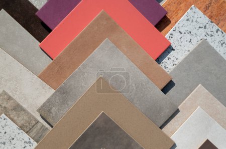 Samples of a new colorful ceramic tile closeup in stor