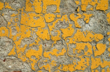 Téléchargez les photos : Vieux crumbling jaune plâtre proche u - en image libre de droit