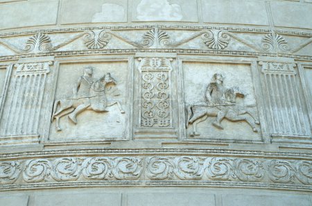 Frieze metopes of the Tropaeum Traiani or Trajan's Trophy in city Adamclisi, Constanta, Romania, Europ