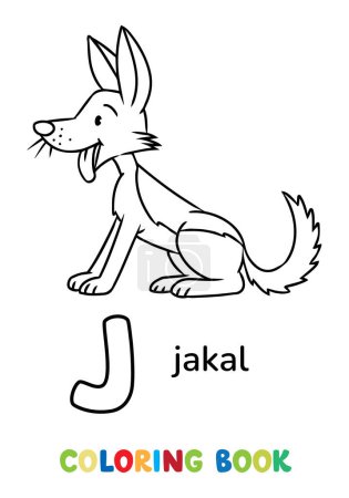Ilustración de Jakal. Divertida ilustración vectorial de niños. Animales ABC libro para colorear para niños. Letra J - Imagen libre de derechos