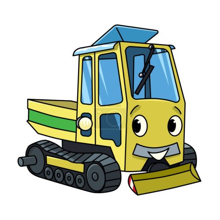 Foto de Mini tractor. Pequeño vector divertido lindo coche con ojos y boca. Ilustración vectorial niños. Maquinaria municipal para niños - Imagen libre de derechos