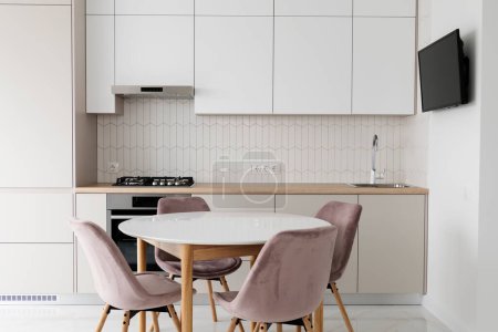 Téléchargez les photos : Modern Contemporary kitchen room interior .white and wood material. real new interior design - en image libre de droit