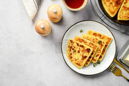 Photo for Potato tattie scones. Traditional Scottish dish for breakfast. top view - Royalty Free Image