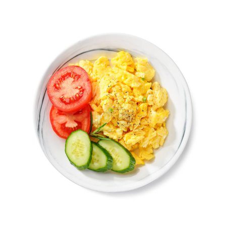 Photo for Scrambled eggs for breakfast. Healthy food. isolated on white background. top view - Royalty Free Image