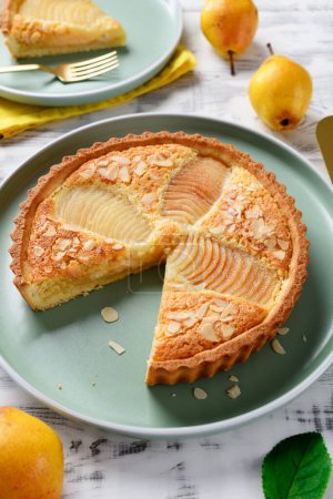Photo for Classic Pear Frangipane Tart (Tarte Bourdaloue). Delicious Autumn and Winter pastry that is full of flavours and texture. - Royalty Free Image