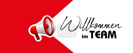 Willkommen im Team text on white background. Welcome to the team in german language.