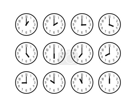 Illustration for Analog wall clock showing 12 hours each hour. - Royalty Free Image