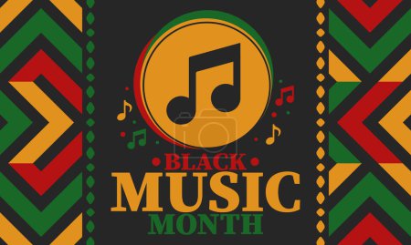 Mois de la musique noire en juin. Mois de l'appréciation de la musique afro-américaine. Célébré chaque année aux États-Unis. Concept musical. Affiche, carte, bannière et fond. Illustration vectorielle