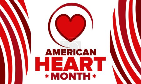 Ilustración de American Heart Month en Estados Unidos. Celebrar anual en febrero. Problema nacional de enfermedades del corazón y de los vasos sanguíneos. Concepto de salud médica. Campaña de apoyo y protección. Cartel vectorial - Imagen libre de derechos