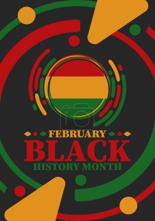 Black History Month im Februar. Afroamerikanische Kultur und Geschichte. Jährlich in den Vereinigten Staaten und Kanada gefeiert. Im Oktober in Großbritannien. Vektorplakat, Tradition Ornament Illustration