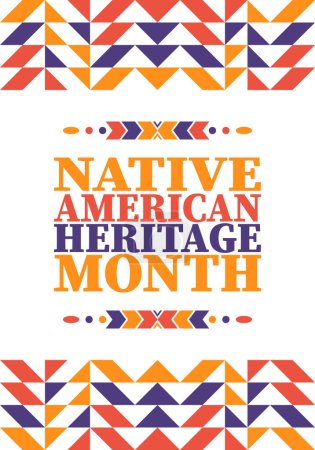 Illustration for Native American Heritage Month. American Indian culture. Celebrate annual in in November in United States. Tradition Indian pattern. Poster and banner. Vector authentic ornament, ethnic illustration - Royalty Free Image