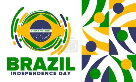 Brasiliens Unabhängigkeitstag. Nationalfeiertag. Tag der Freiheit gestalten. Feiern Sie jährlich am 7. September. Brasilien-Flagge. Patriotische brasilianische Vektorillustration. Poster, Vorlage und Hintergrund