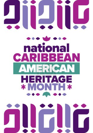 Karibisch-Amerikanischer Kulturerbe-Monat im Juni. Kulturmonat für die Menschen in Amerika. Jährlich mit Festival feiern. Frohe Feiertage. Plakat, Karte, Banner und Hintergrund. Vektorillustration