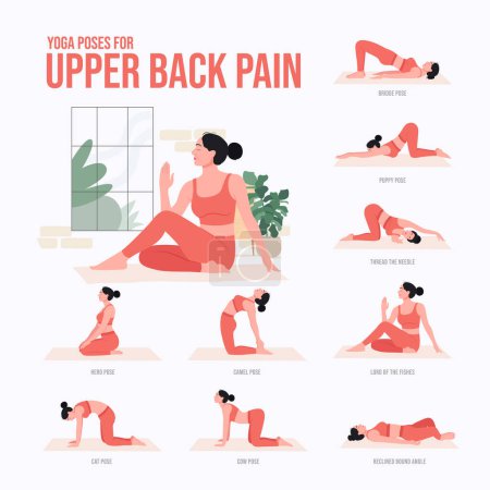 Yoga poses For Upper BACK PAIN. Young woman practicing Yoga pose. Woman workout fitness, aerobic and exercises.