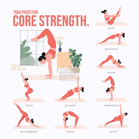 Illustration for Woman illustration practicing yoga, Core Strength - Royalty Free Image