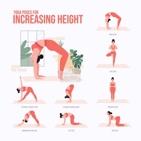 Ilustración de Ilustración femenina practicando yoga, aumentando la altura - Imagen libre de derechos