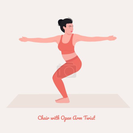 Illustration for Woman illustration practicing yoga, Chair with Open Arm Twist - Royalty Free Image