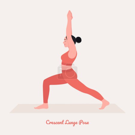 Illustration for Woman illustration practicing yoga, Crescent Lunge Pose - Royalty Free Image
