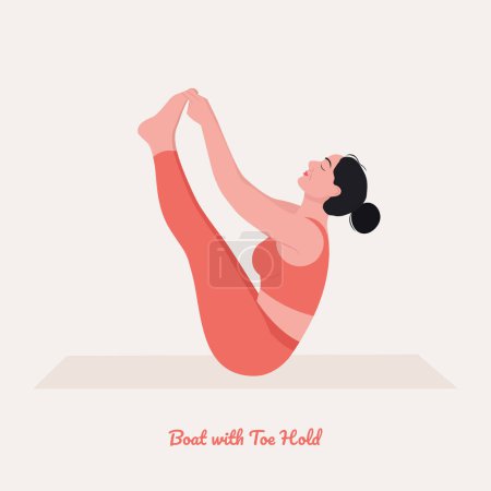 Téléchargez les illustrations : Illustration de femme pratiquant le yoga, Bateau avec maintien des orteils - en licence libre de droit