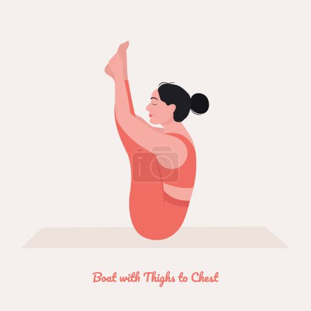 Téléchargez les illustrations : Illustration de femme pratiquant le yoga, Bateau avec cuisses à la poitrine - en licence libre de droit