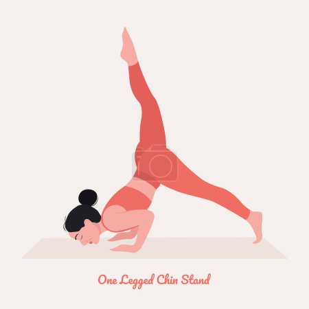 Ilustración de Ilustración de la mujer practicando yoga, soporte de mentón de una pierna - Imagen libre de derechos