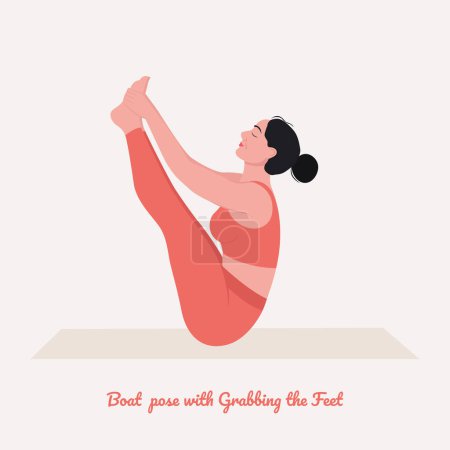 Illustration for Woman illustration practicing yoga, Boat pose with Grabbing the Feet - Royalty Free Image