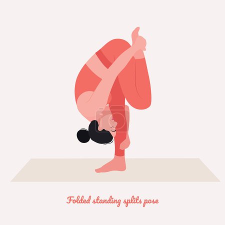 Illustration for Woman illustration practicing yoga, Folded standing splits pose - Royalty Free Image