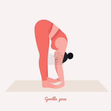 Téléchargez les illustrations : Illustration de femme pratiquant le yoga, pose de gorille - en licence libre de droit
