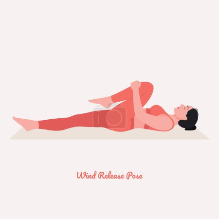 Téléchargez les illustrations : Illustration de femme pratiquant le yoga, pose de libération de vent - en licence libre de droit
