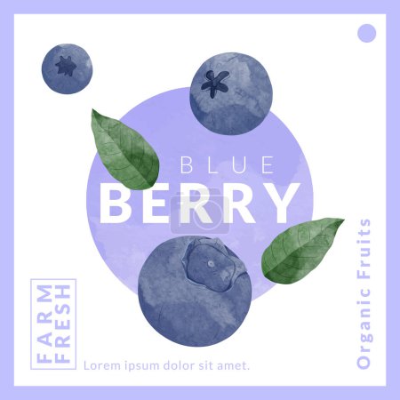 Téléchargez les illustrations : Blue berry packaging design templates, watercolour style vector illustration. - en licence libre de droit