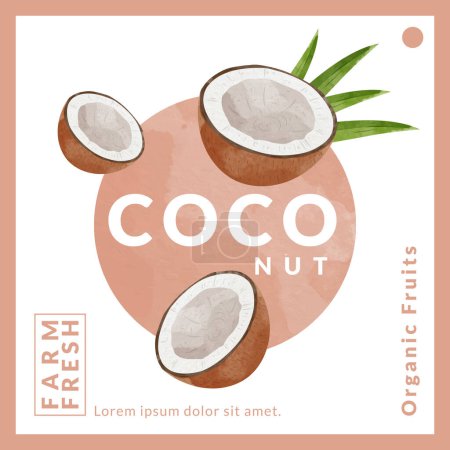 Ilustración de Coconut packaging design templates, watercolour style vector illustration. - Imagen libre de derechos
