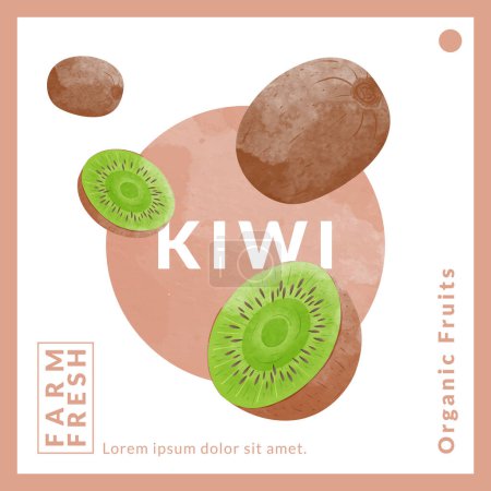 Ilustración de Plantillas de diseño de envases de frutas Kiwi, ilustración vectorial estilo acuarela. - Imagen libre de derechos