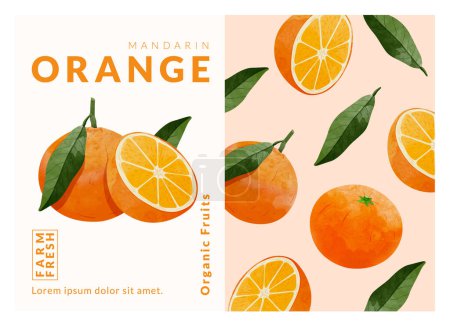 Téléchargez les illustrations : Modèles de conception d'emballage d'oranges, illustration vectorielle de style aquarelle. - en licence libre de droit