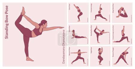 Yoga Workout Set. Young woman practicing Yoga poses. Woman workout fitness, aerobic and exercises.