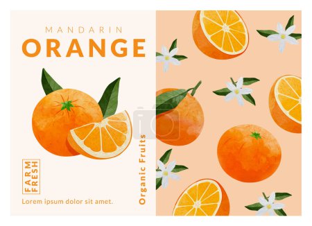 Ilustración de Plantillas de diseño de envases de color naranja mandarín, ilustración vectorial de estilo acuarela. - Imagen libre de derechos