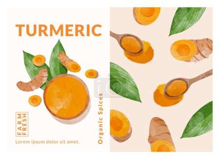 Illustration for Turmeric packaging design templates, watercolour style vector illustration. - Royalty Free Image