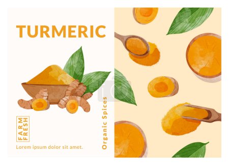 Turmeric packaging design templates, watercolour style vector illustration.