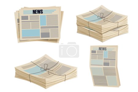 Ilustración de Montón de periódicos, pila de revista con cuerda en estilo de dibujos animados aislados sobre fondo blanco. .. Ilustración vectorial - Imagen libre de derechos