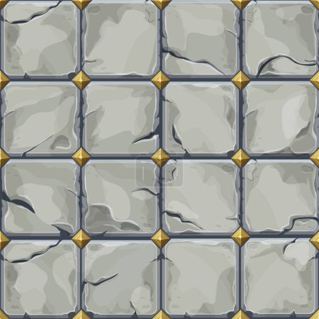 Illustration for Stone wall from bricks, rock, game background in cartoon style, seamless textured surface. Ui game asset, road or floor material. Vector illustration - Royalty Free Image