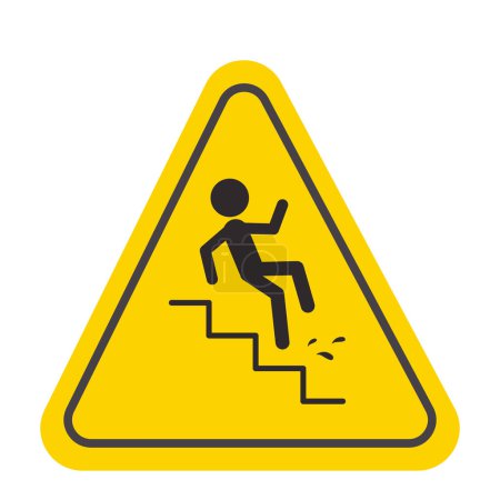 Téléchargez les illustrations : Panneau d'escalier de prudence en triangle jaune, symbole d'avertissement, icône. Illustration vectorielle - en licence libre de droit