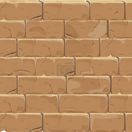 Illustration for Stone wall from bricks, rock, game background medieval in cartoon style, seamless textured surface. Ui game asset, road or floor material. Vector illustration - Royalty Free Image
