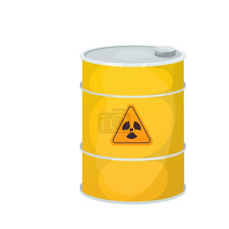 Illustration for Metal yellow barrel toxic, dangerous sign in cartoon style isolated on white background. Radioactive, flammable. Vector illustration - Royalty Free Image