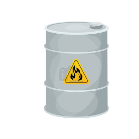 Illustration for Metal gray barrel flammable, dangerous sign in cartoon style isolated on white background. . Vector illustration - Royalty Free Image
