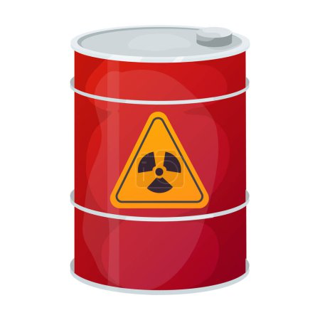 Illustration for Metal red barrel toxic, dangerous sign in cartoon style isolated on white background. Radioactive, flammable. Vector illustration - Royalty Free Image