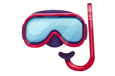 Ilustración de Máscara de buceo roja con snorkel en estilo de dibujos animados aislado sobre fondo blanco. Ilustración gráfica. Ilustración vectorial - Imagen libre de derechos