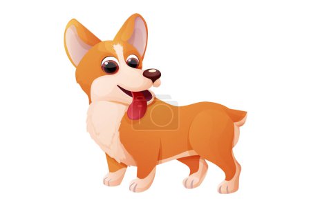 Illustration for Cute corgi dog standing, adorable pet in cartoon style isolated on white background. Comic emotional character, funny pose. Vector illustration - Royalty Free Image