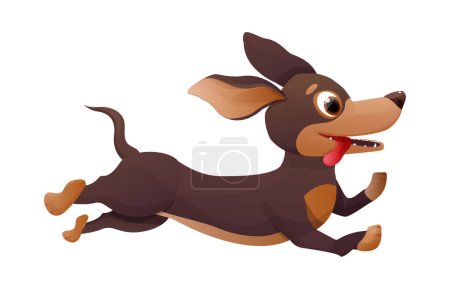 Illustration for Cute dachshund puppy, jumping and smiling in cartoon style, bright pet character isolated on white background. Vector illustration - Royalty Free Image